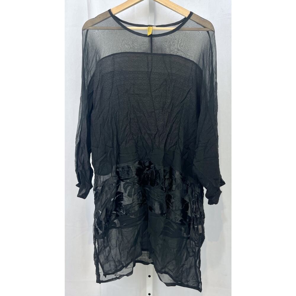 STALEY GRETZINGER Sheer Tunic Top Mini Dress Wearable Art Lagenlook Black Size M